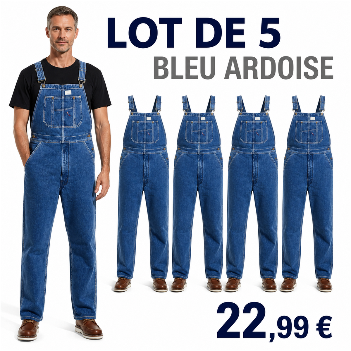 Offre en lot - Salopette en jean homme 脿 coupe droite et poche bavette
