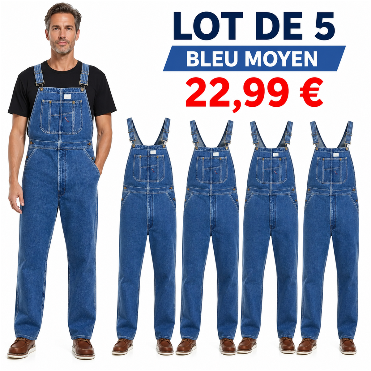 Offre en lot - Salopette en jean homme 脿 coupe droite et poche bavette