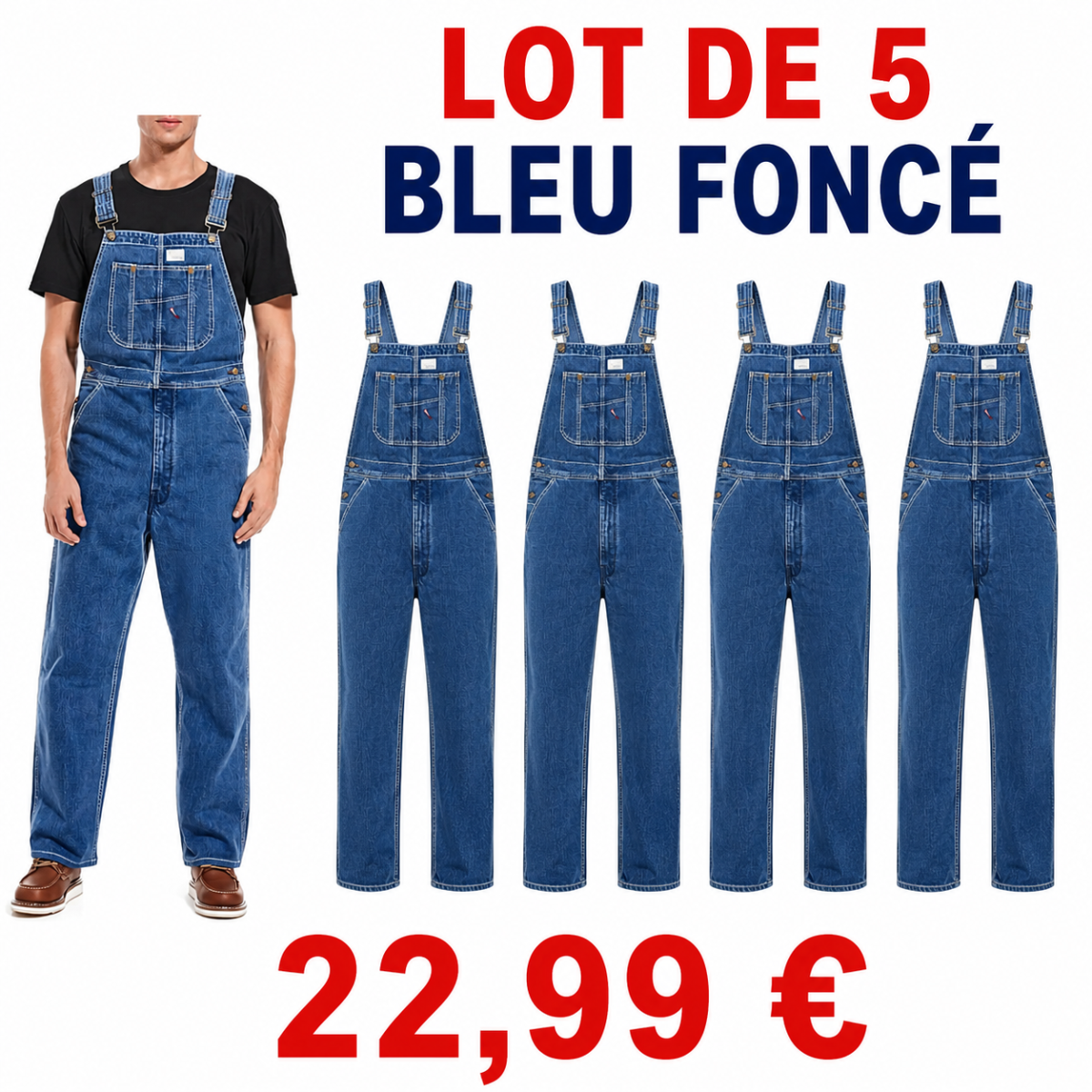 Offre en lot - Salopette en jean homme 脿 coupe droite et poche bavette