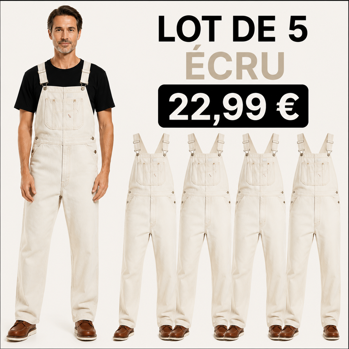 Offre en lot - Salopette en jean homme 脿 coupe droite et poche bavette