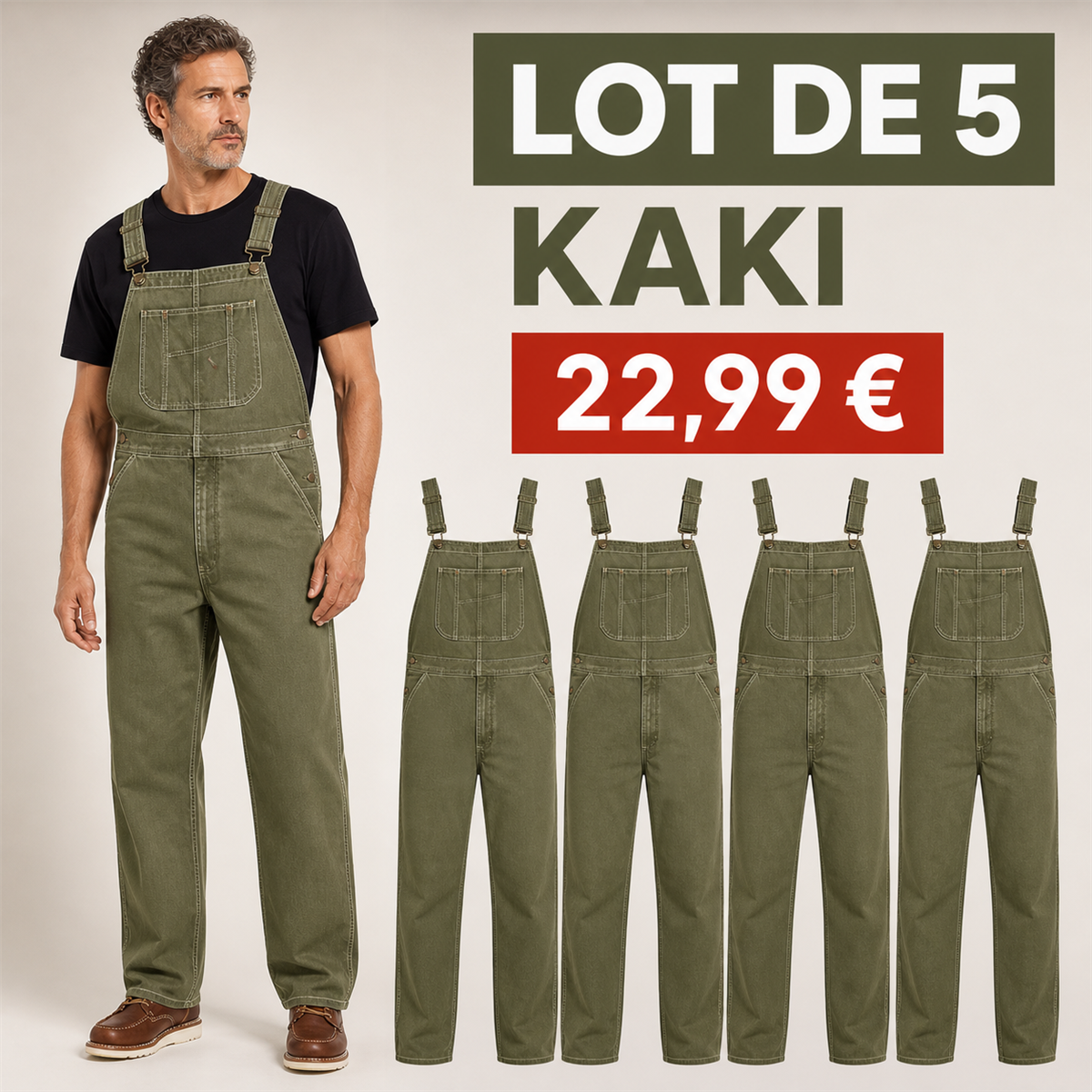 Offre en lot - Salopette en jean homme 脿 coupe droite et poche bavette