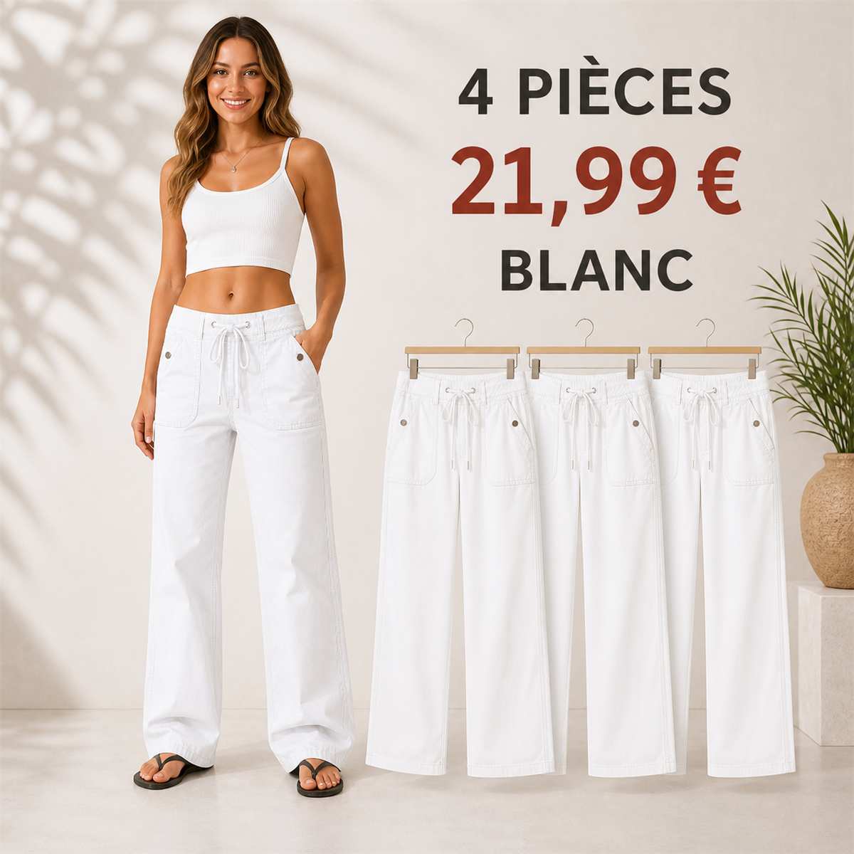 Offre en lot - Jean large femme à taille coulissée et grandes poches plaquées