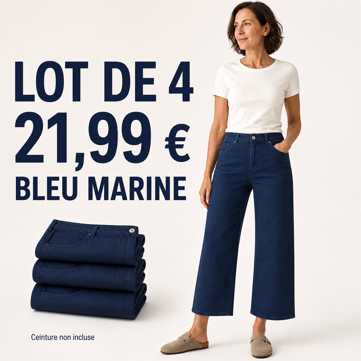 Offre en lot - Pantalon court large femme 脿 taille boutonn茅e