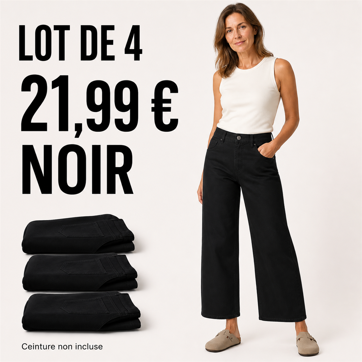 Offre en lot - Pantalon court large femme 脿 taille boutonn茅e