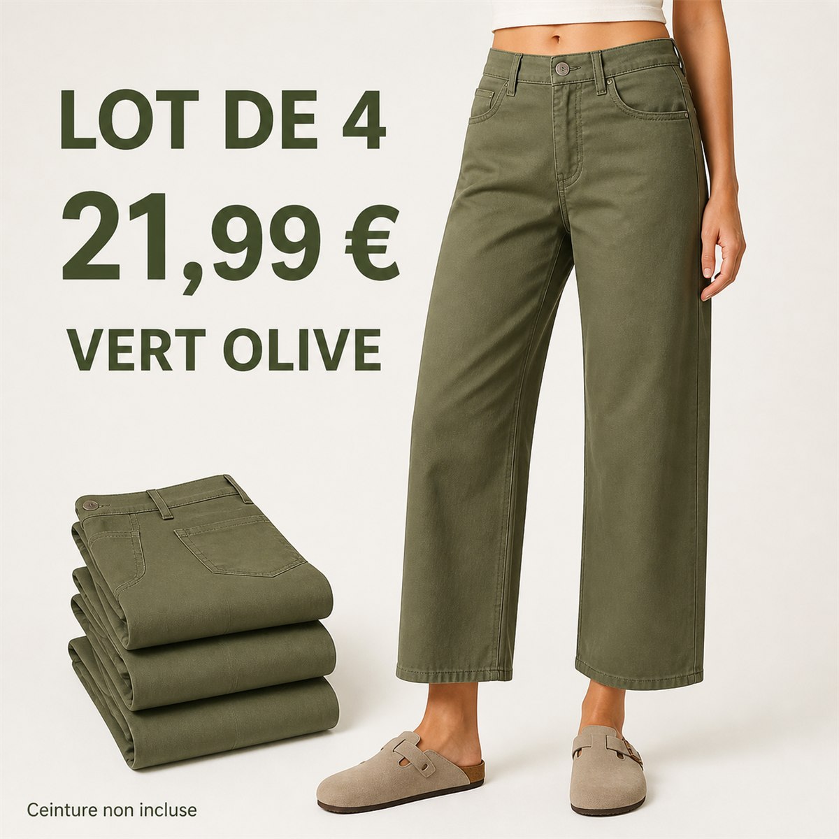 Offre en lot - Pantalon court large femme 脿 taille boutonn茅e