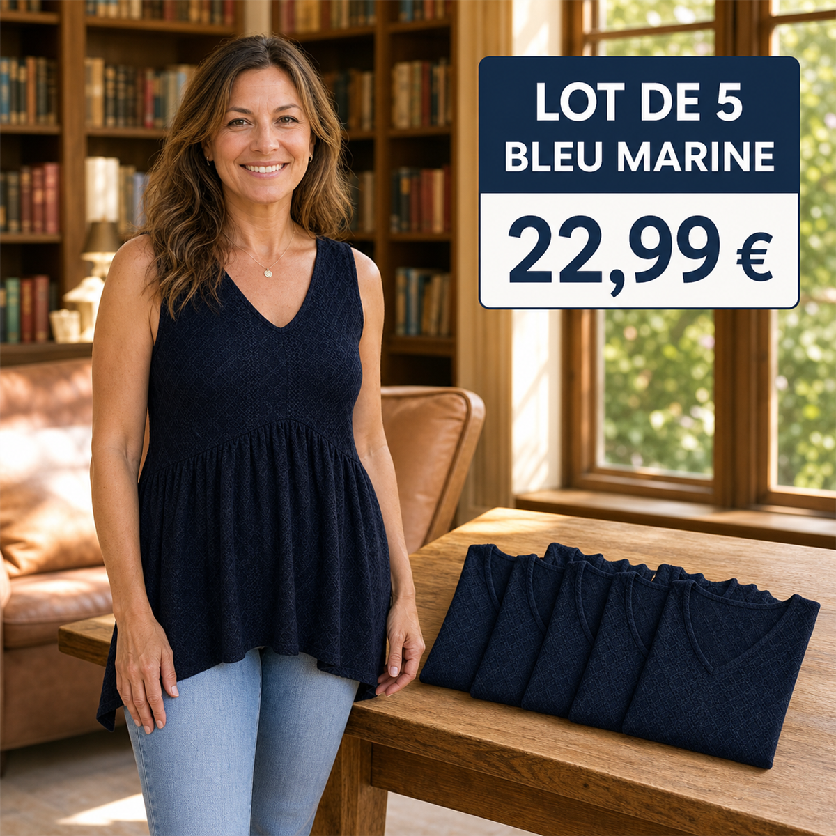Offre en lot - Top sans manches femme 脿 col V et bas 茅vas茅 textur茅