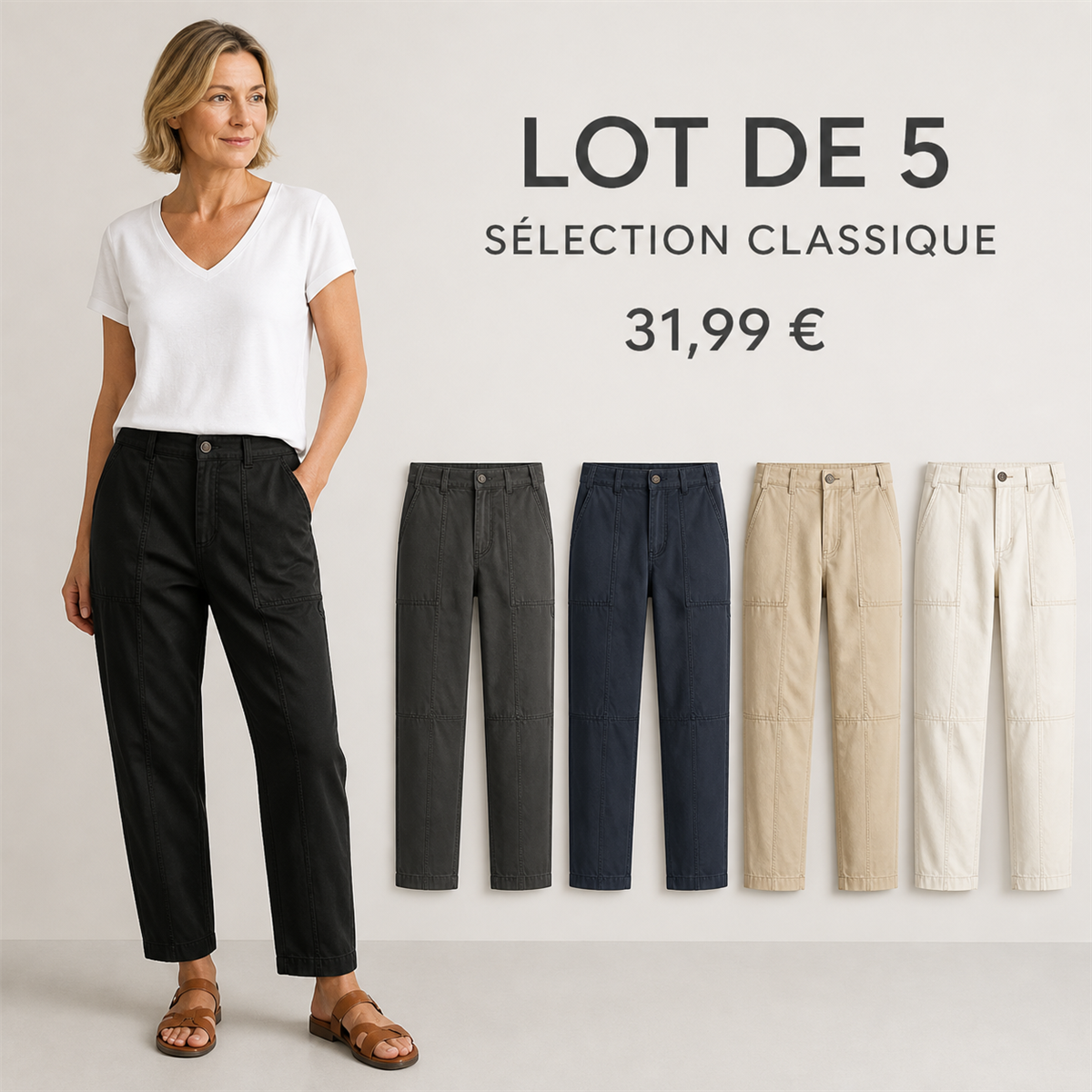 Offre en lot - Pantalon utilitaire femme à coupe fuselée