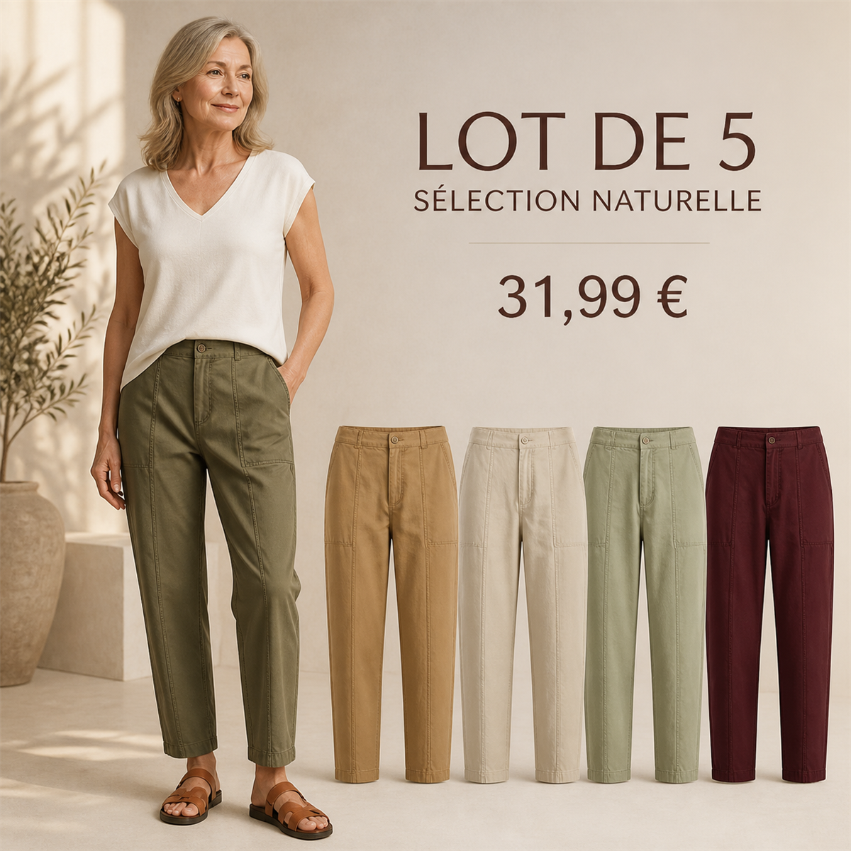 Offre en lot - Pantalon utilitaire femme à coupe fuselée