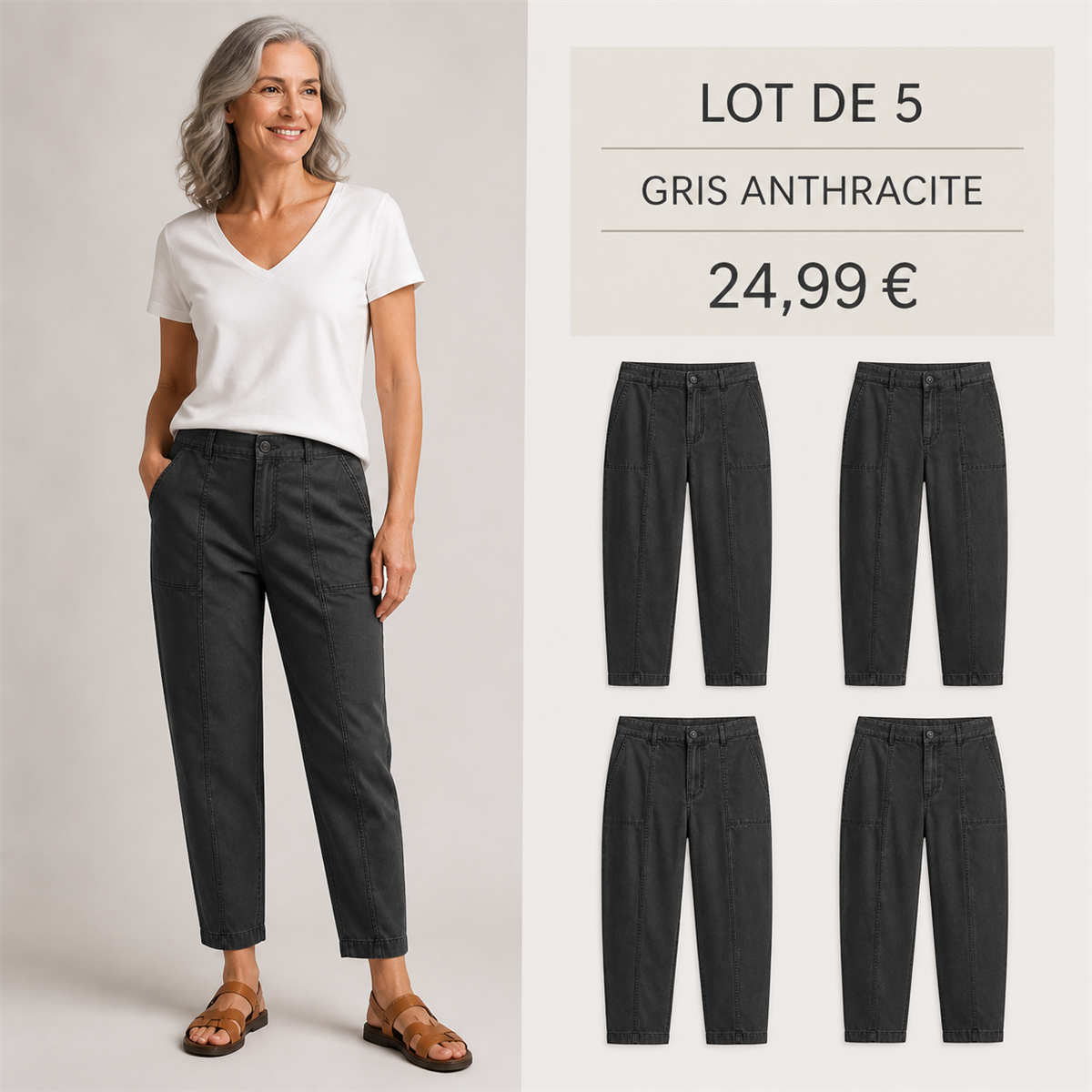 Offre en lot - Pantalon utilitaire femme à coupe fuselée