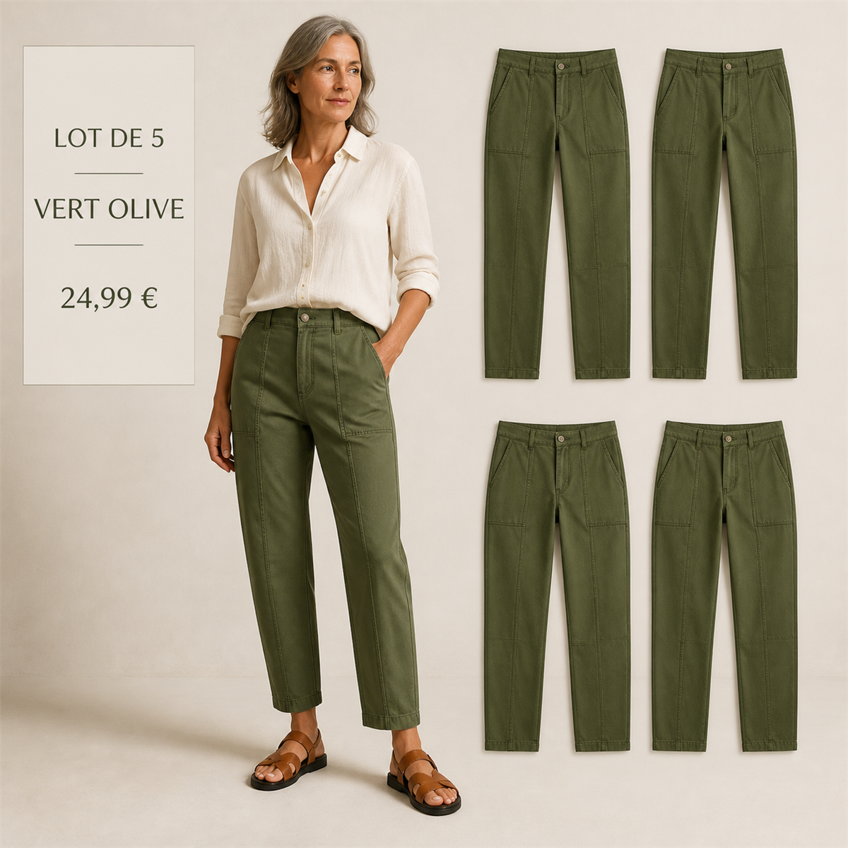 Offre en lot - Pantalon utilitaire femme à coupe fuselée