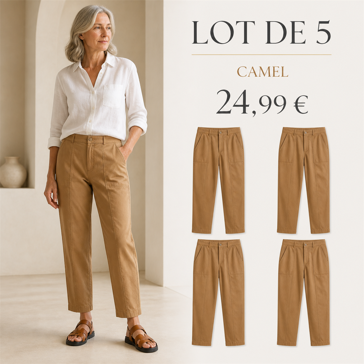 Offre en lot - Pantalon utilitaire femme à coupe fuselée