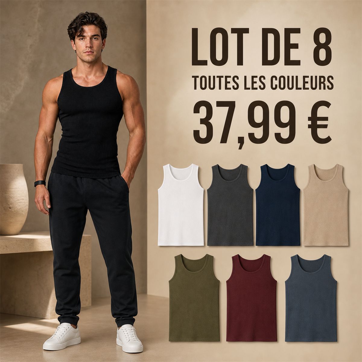Offre en lot - Débardeur côtelé ajusté homme