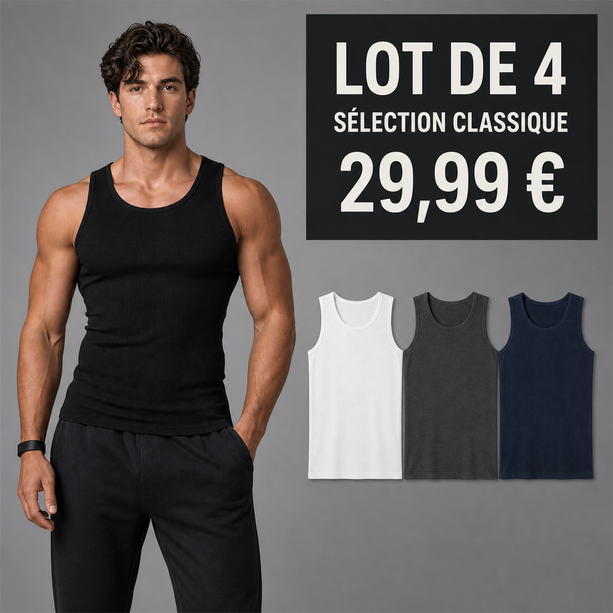 Offre en lot - Débardeur côtelé ajusté homme