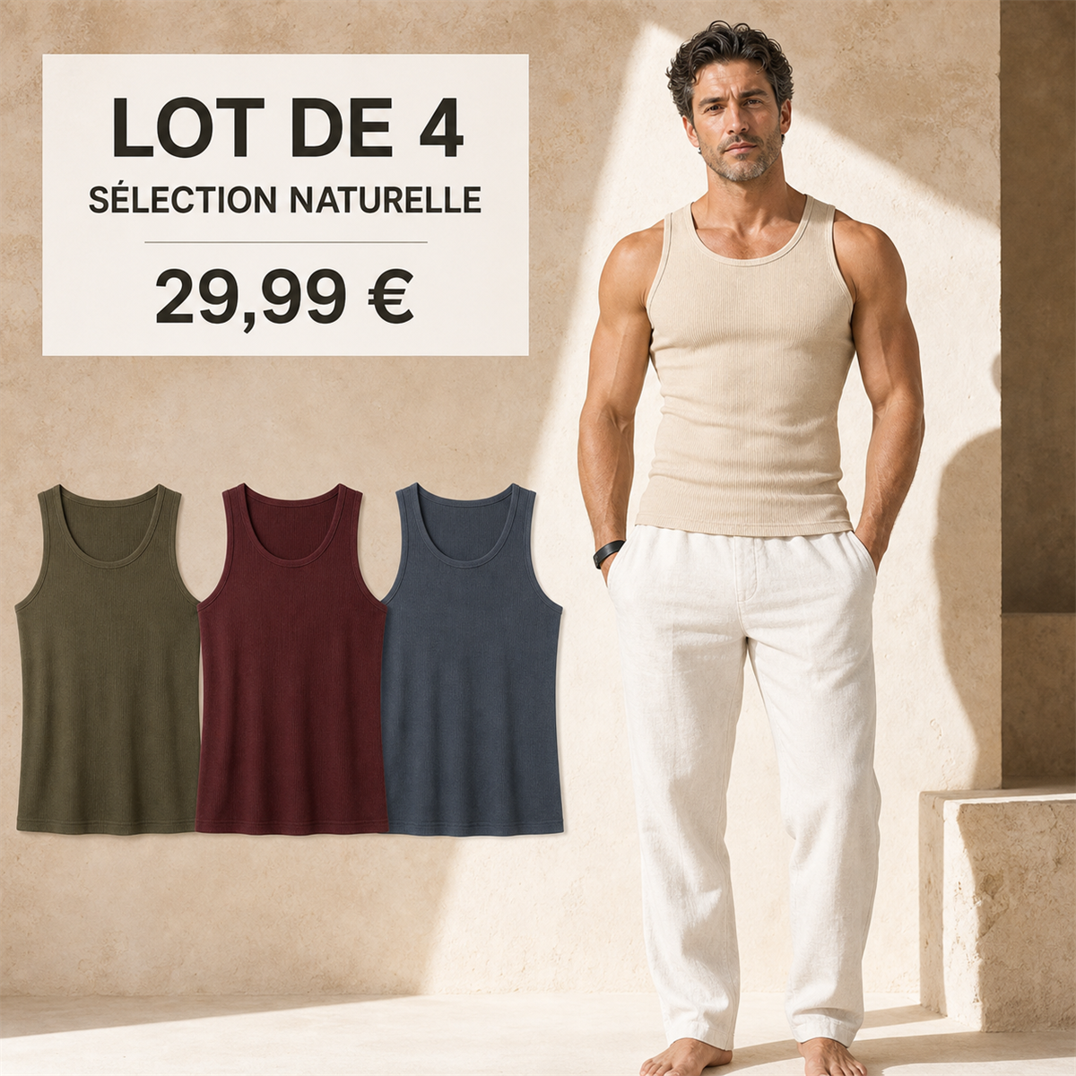 Offre en lot - Débardeur côtelé ajusté homme