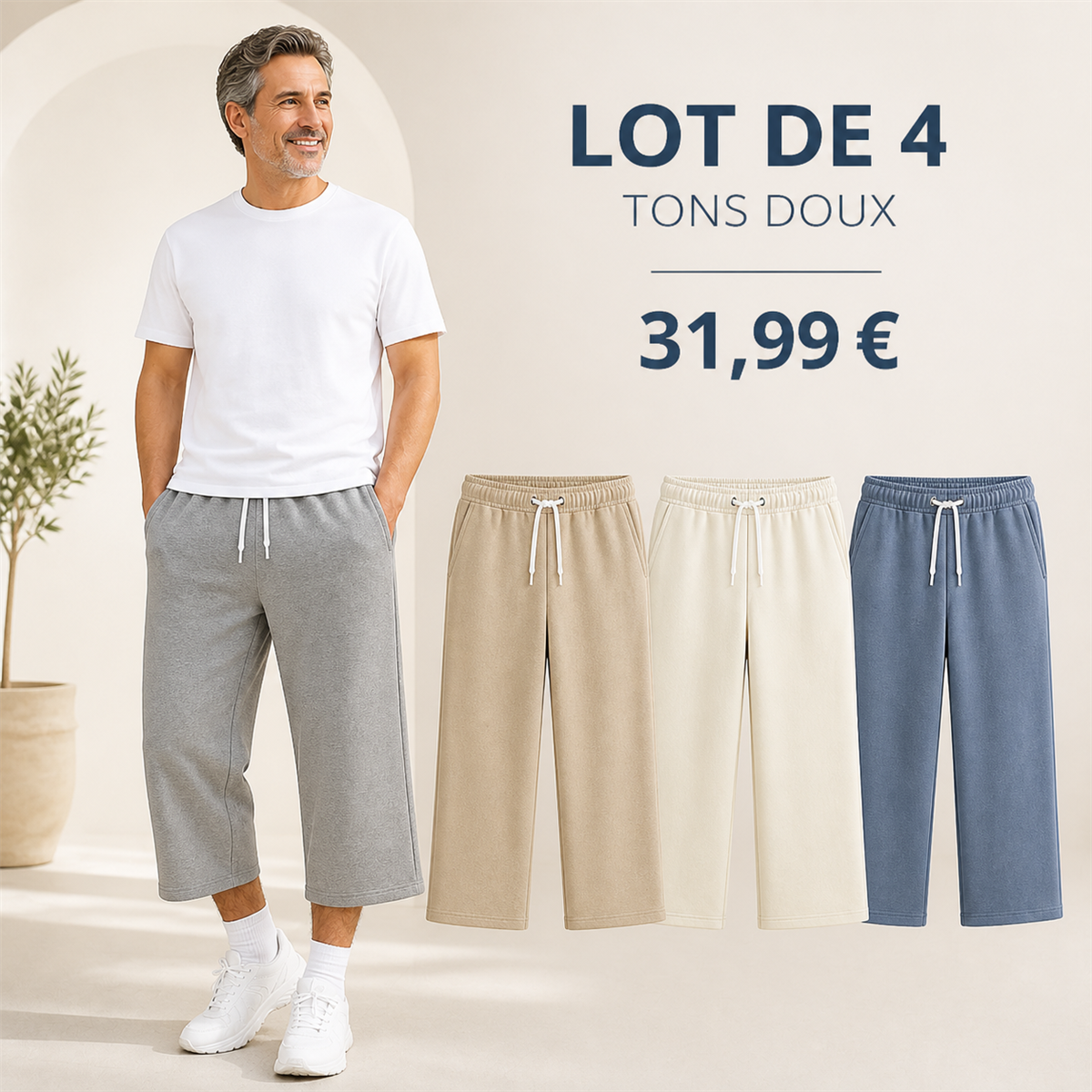 Offre en lot - Pantalon de jogging court et large homme