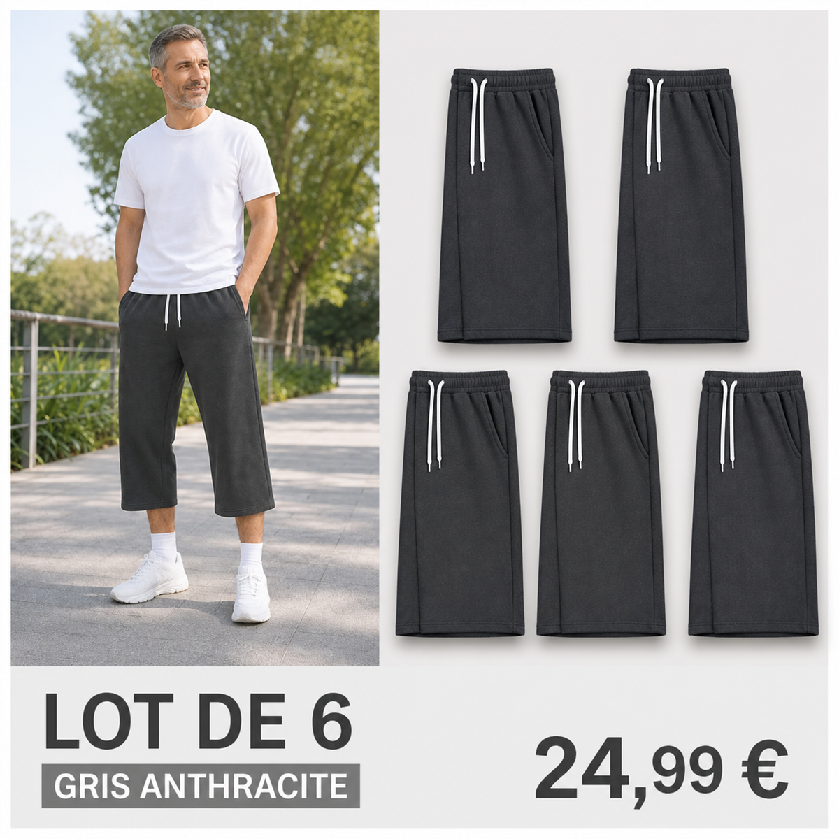 Offre en lot - Pantalon de jogging court et large homme