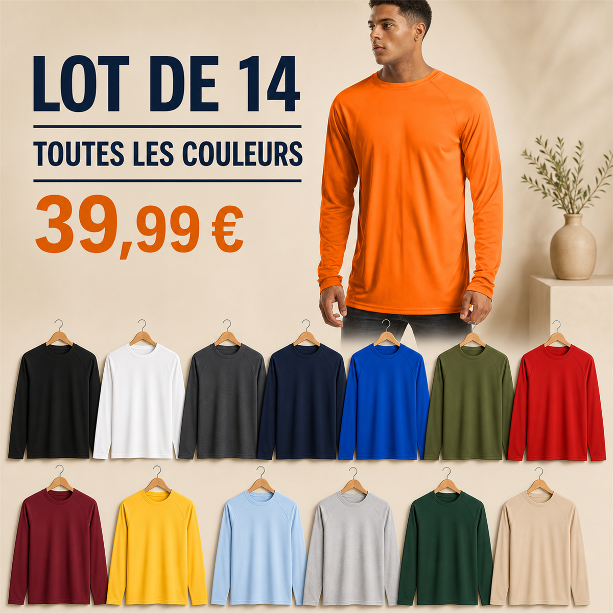 Offre en lot - Haut raglan à manches longues homme