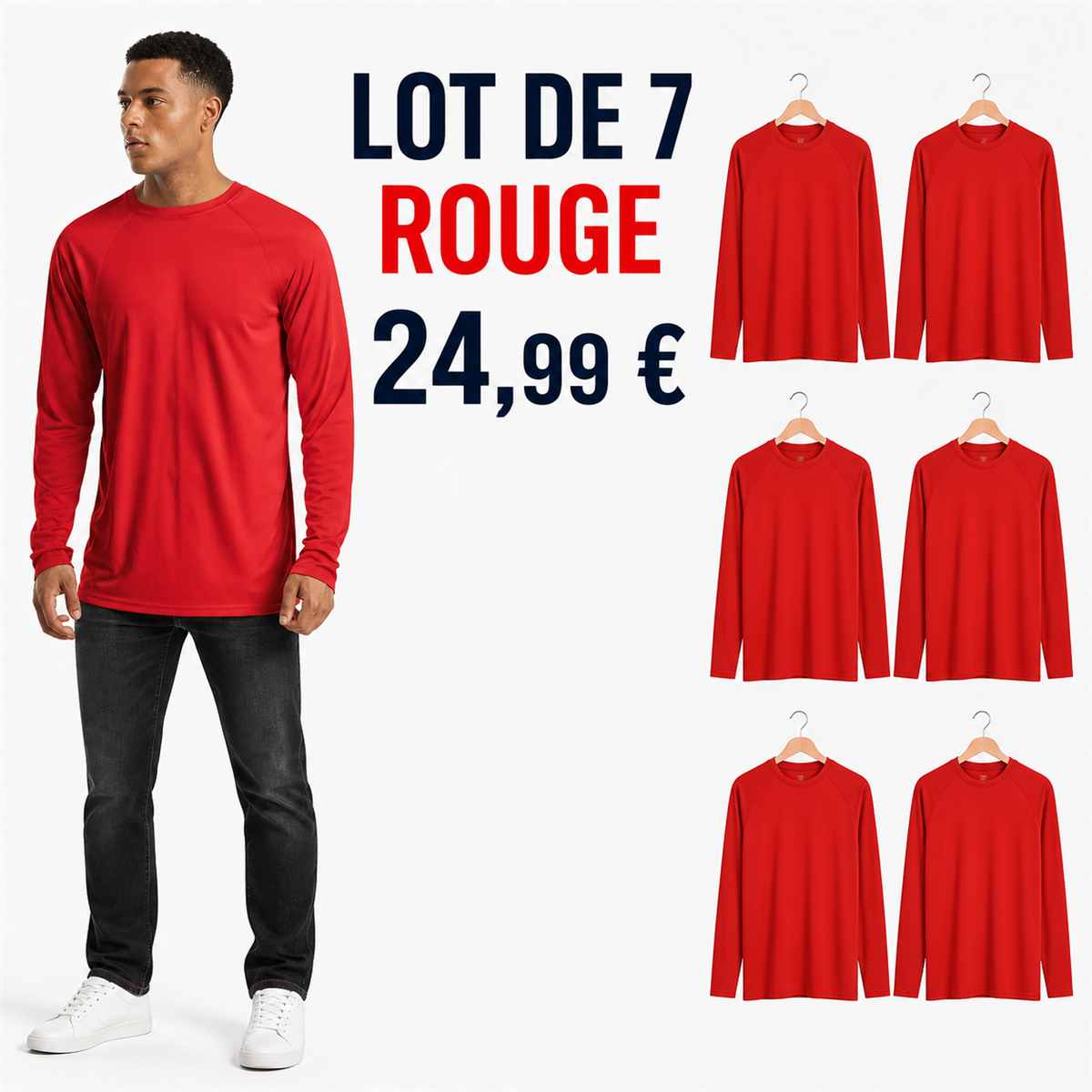 Offre en lot - Haut raglan à manches longues homme