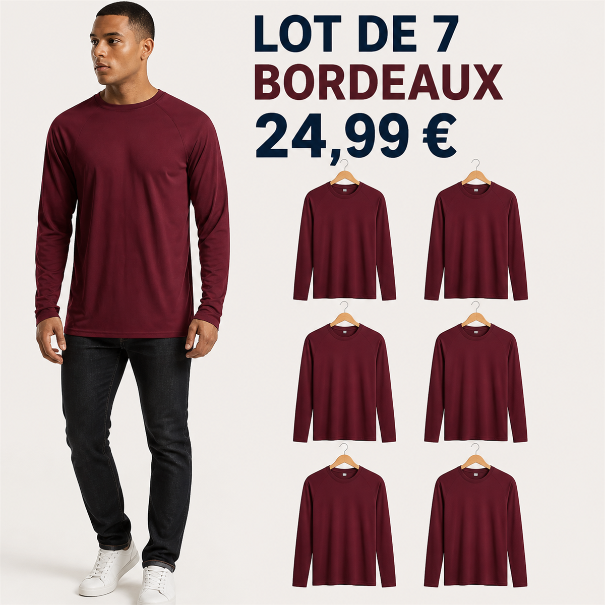 Offre en lot - Haut raglan à manches longues homme