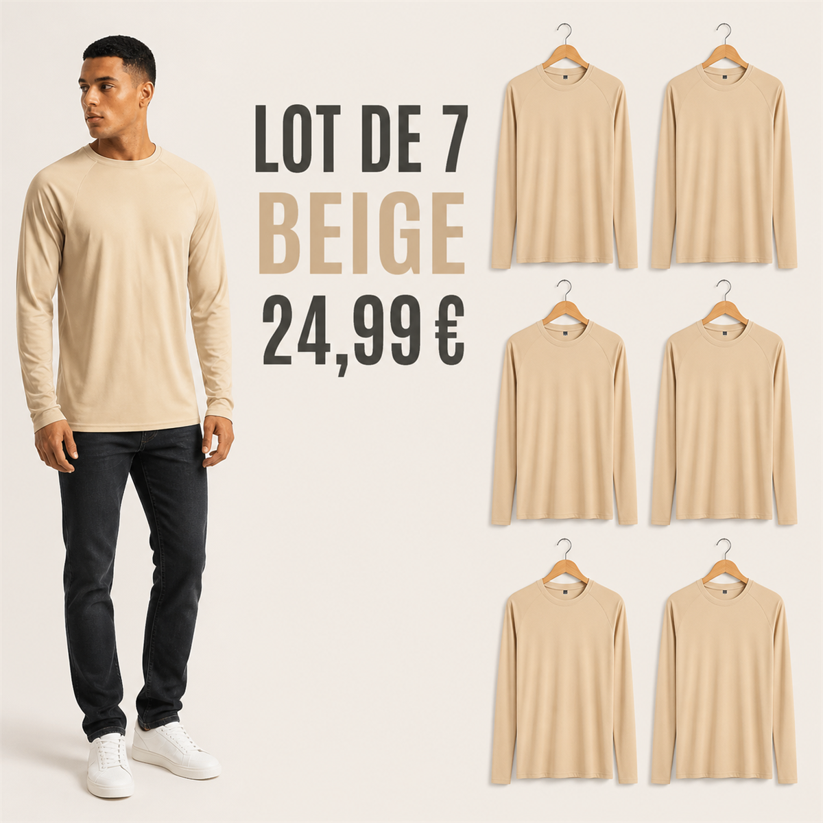 Offre en lot - Haut raglan à manches longues homme