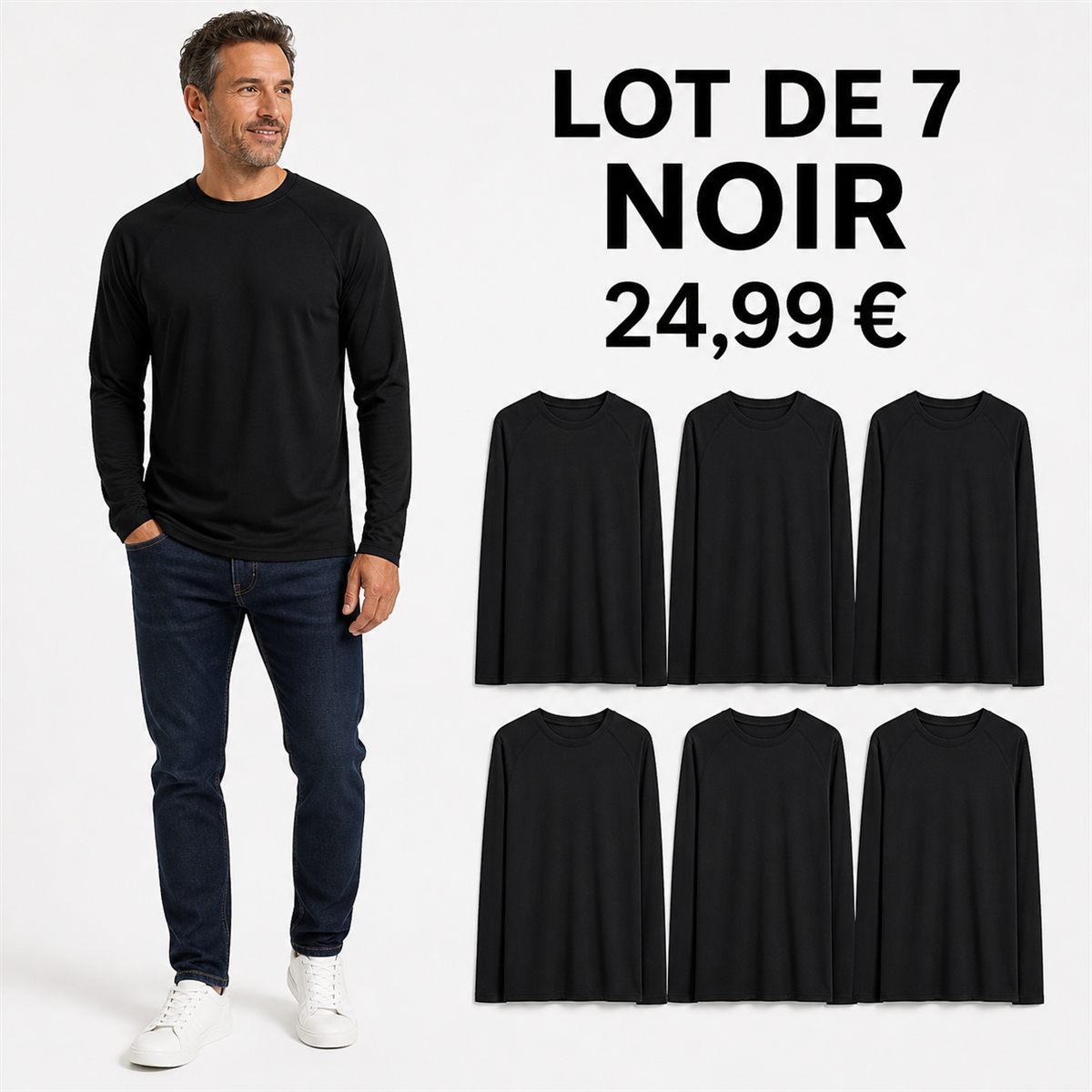 Offre en lot - Haut raglan à manches longues homme