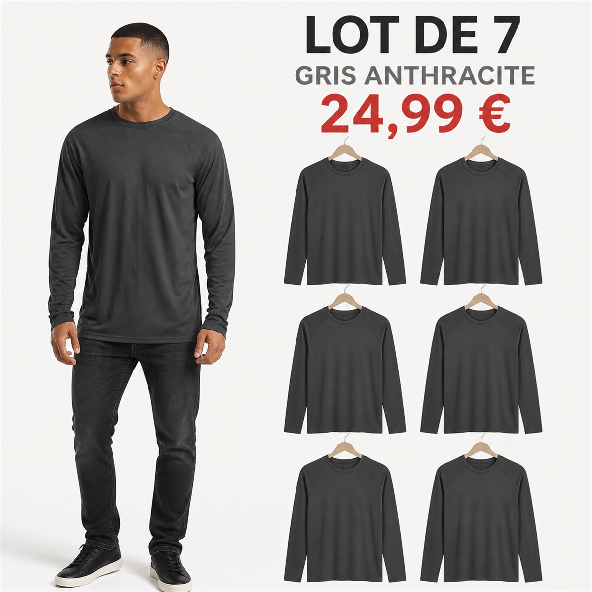 Offre en lot - Haut raglan à manches longues homme
