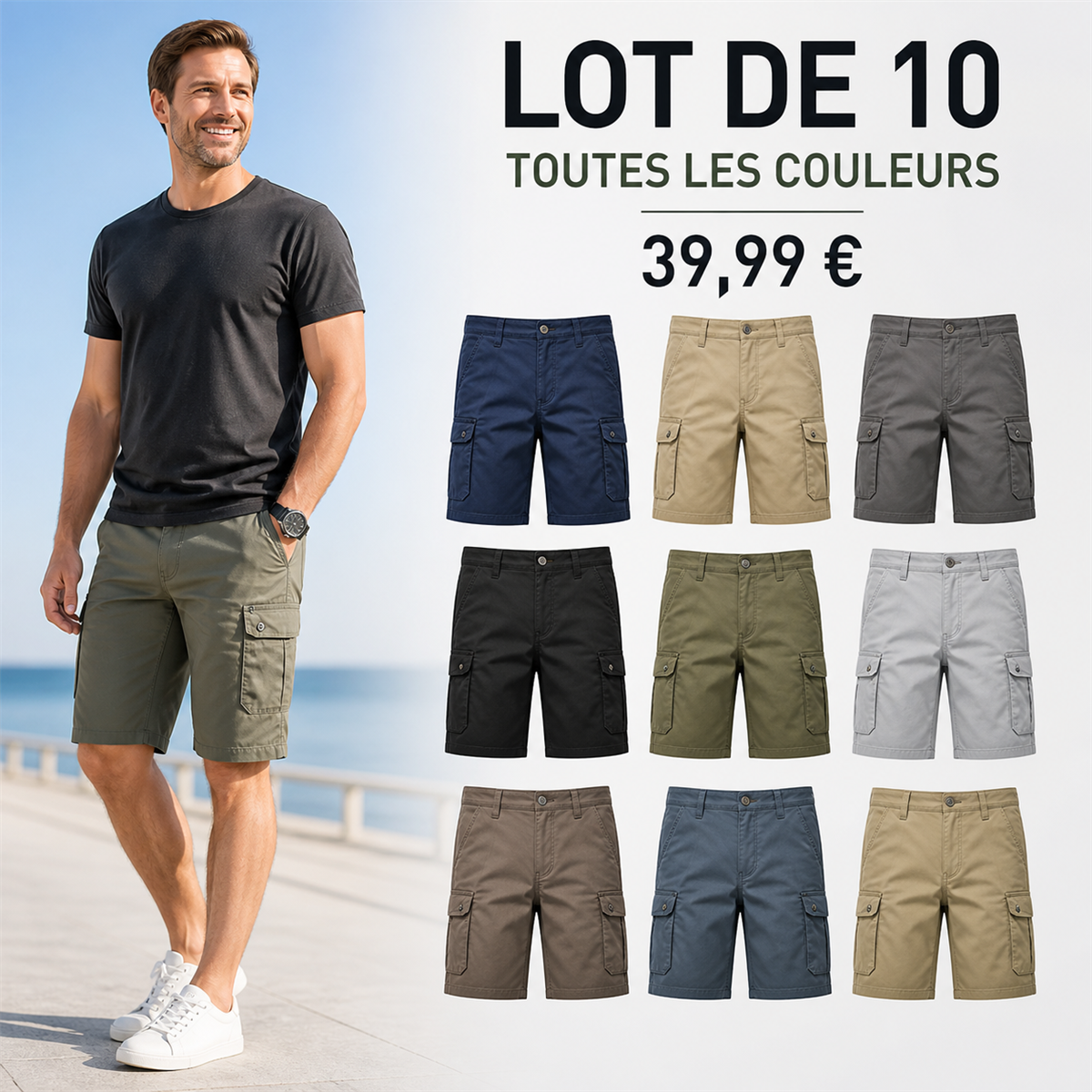 Offre en lot - Short cargo décontracté homme
