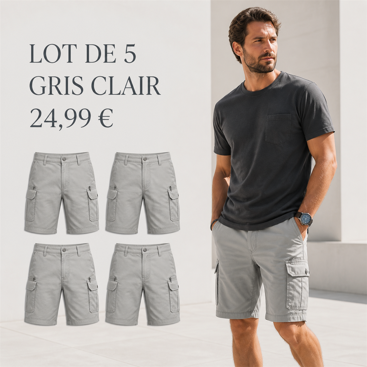 Offre en lot - Short cargo décontracté homme