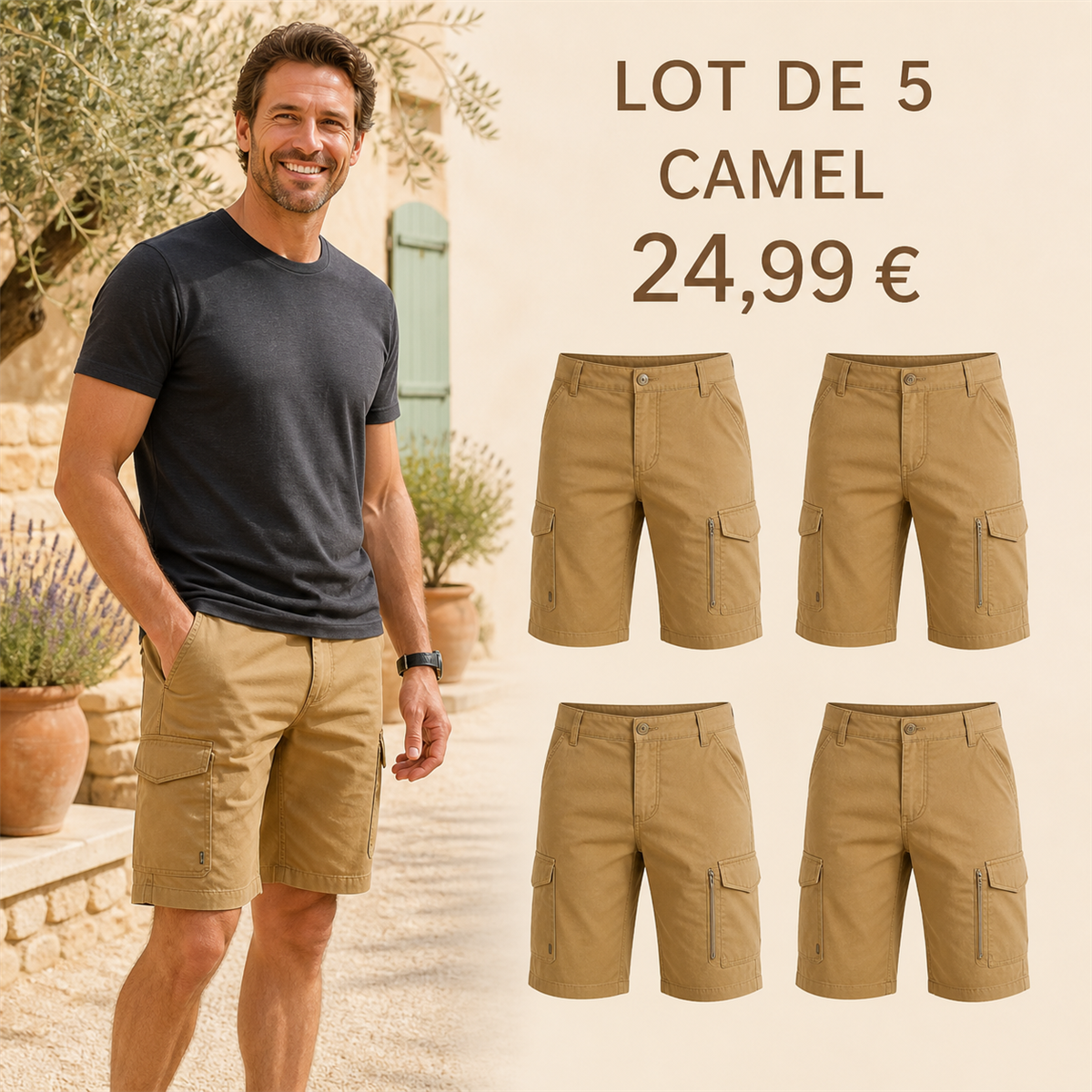 Offre en lot - Short cargo décontracté homme