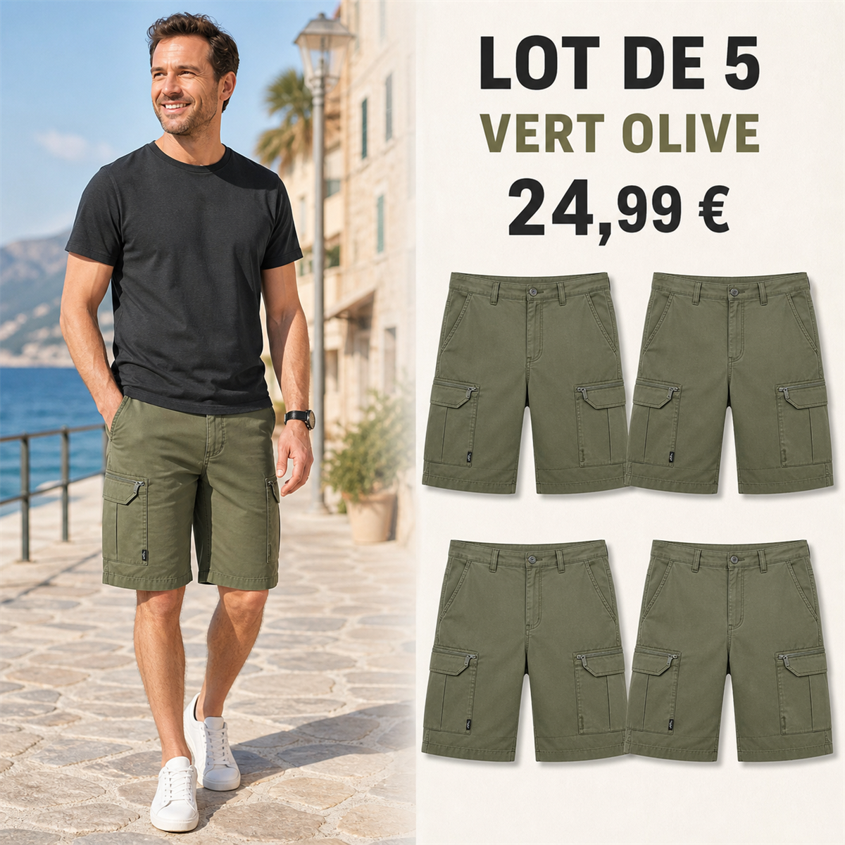 Offre en lot - Short cargo décontracté homme