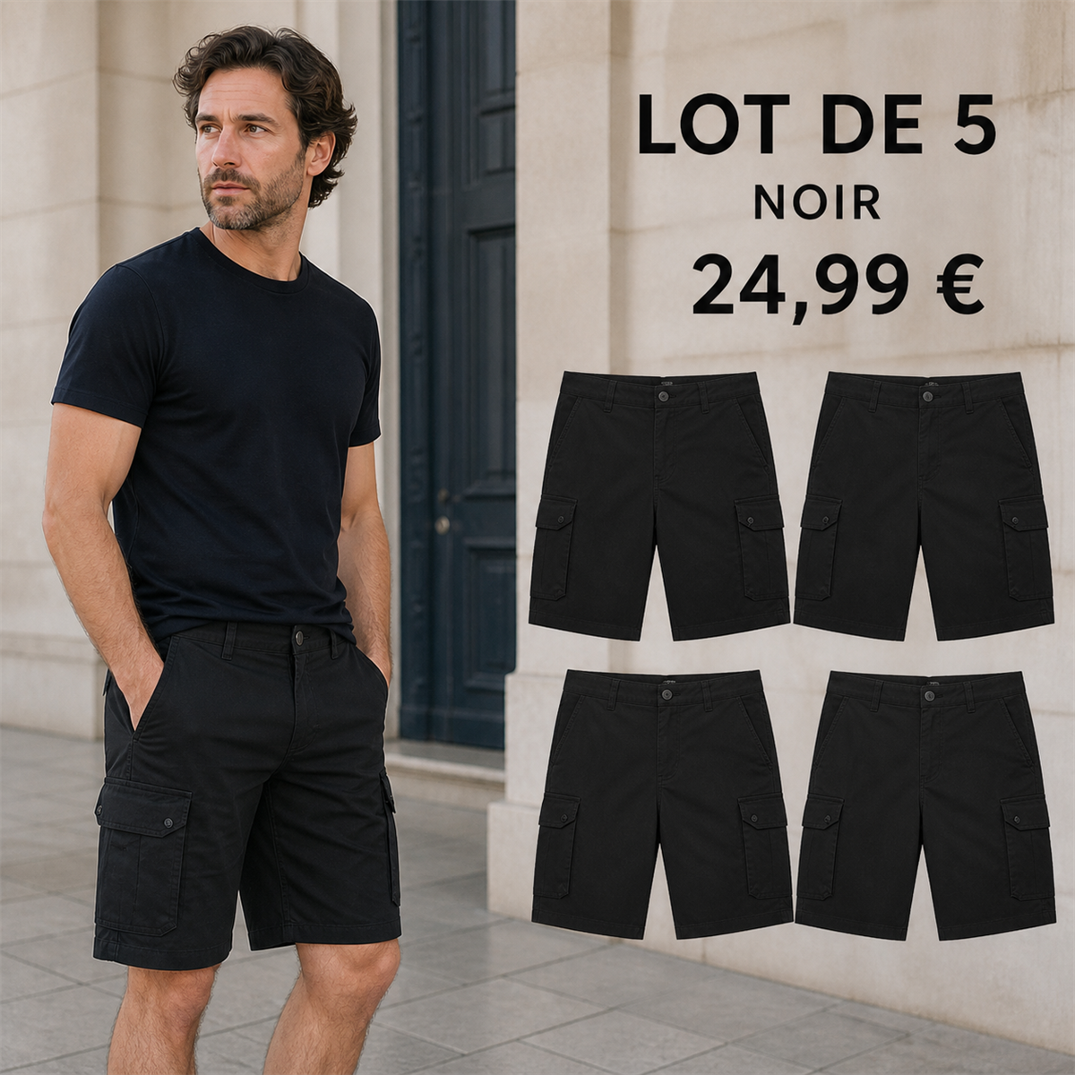 Offre en lot - Short cargo décontracté homme