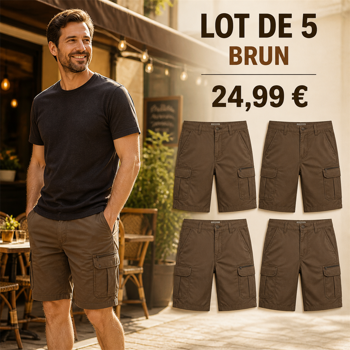 Offre en lot - Short cargo décontracté homme