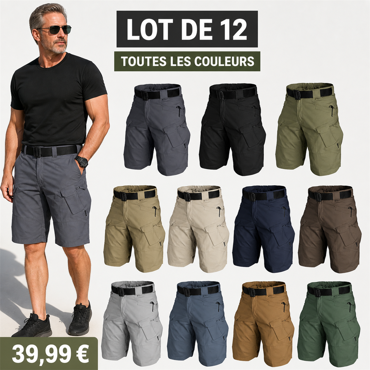 Offre en lot - Short tactique homme avec ceinture