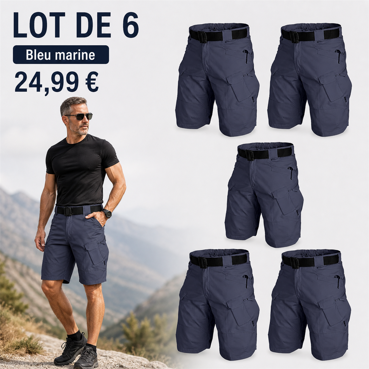 Offre en lot - Short tactique homme avec ceinture