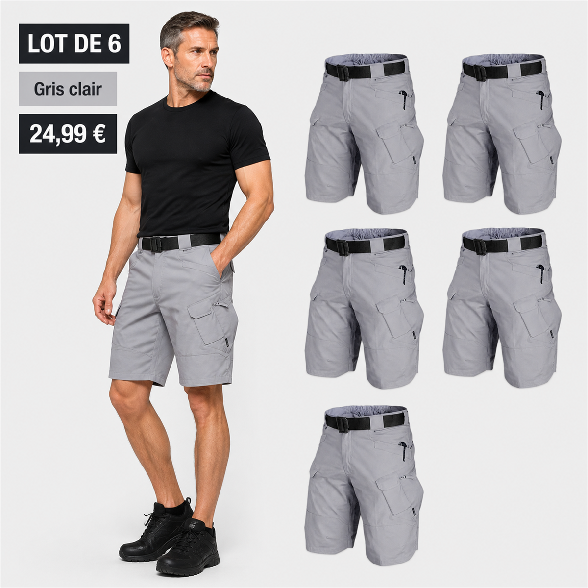 Offre en lot - Short tactique homme avec ceinture
