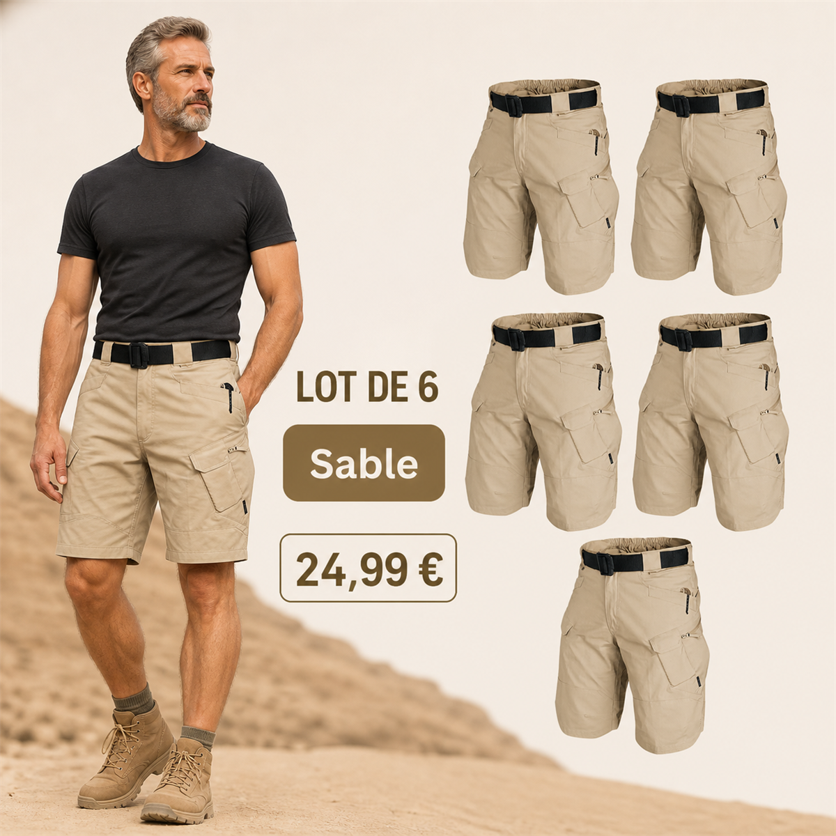 Offre en lot - Short tactique homme avec ceinture