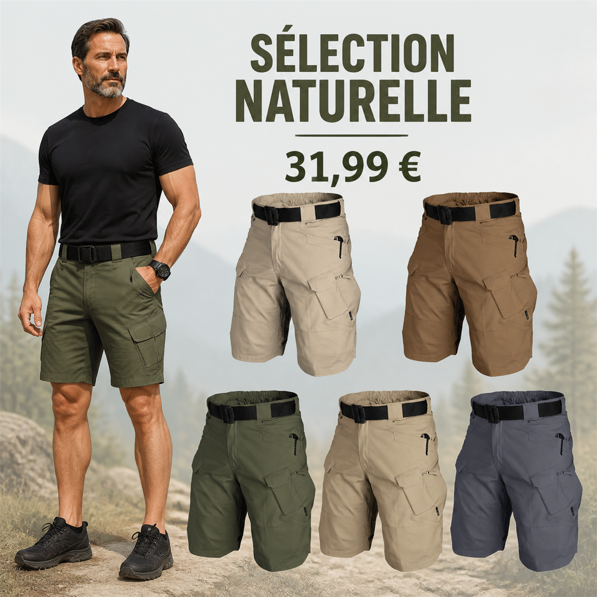 Offre en lot - Short tactique homme avec ceinture