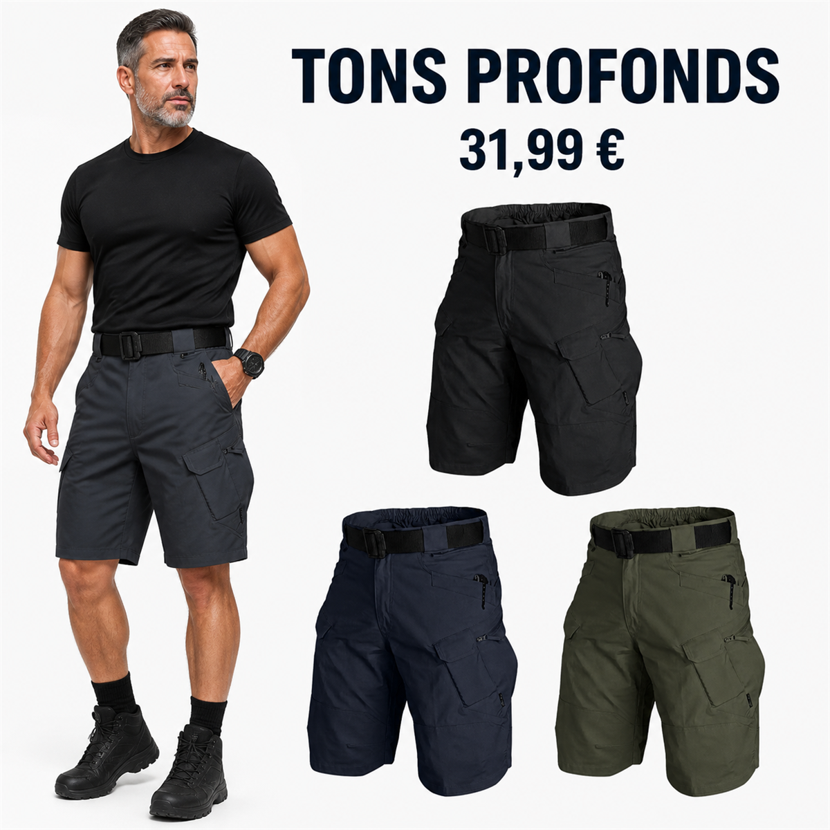 Offre en lot - Short tactique homme avec ceinture