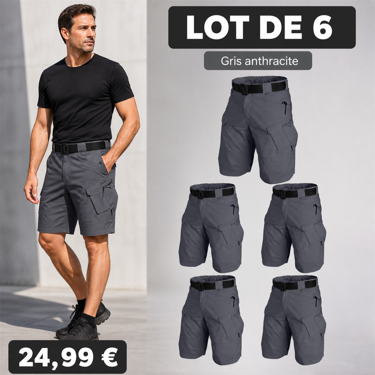Offre en lot - Short tactique homme avec ceinture