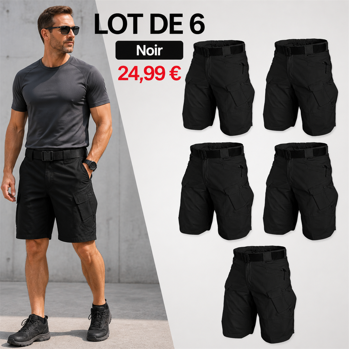 Offre en lot - Short tactique homme avec ceinture