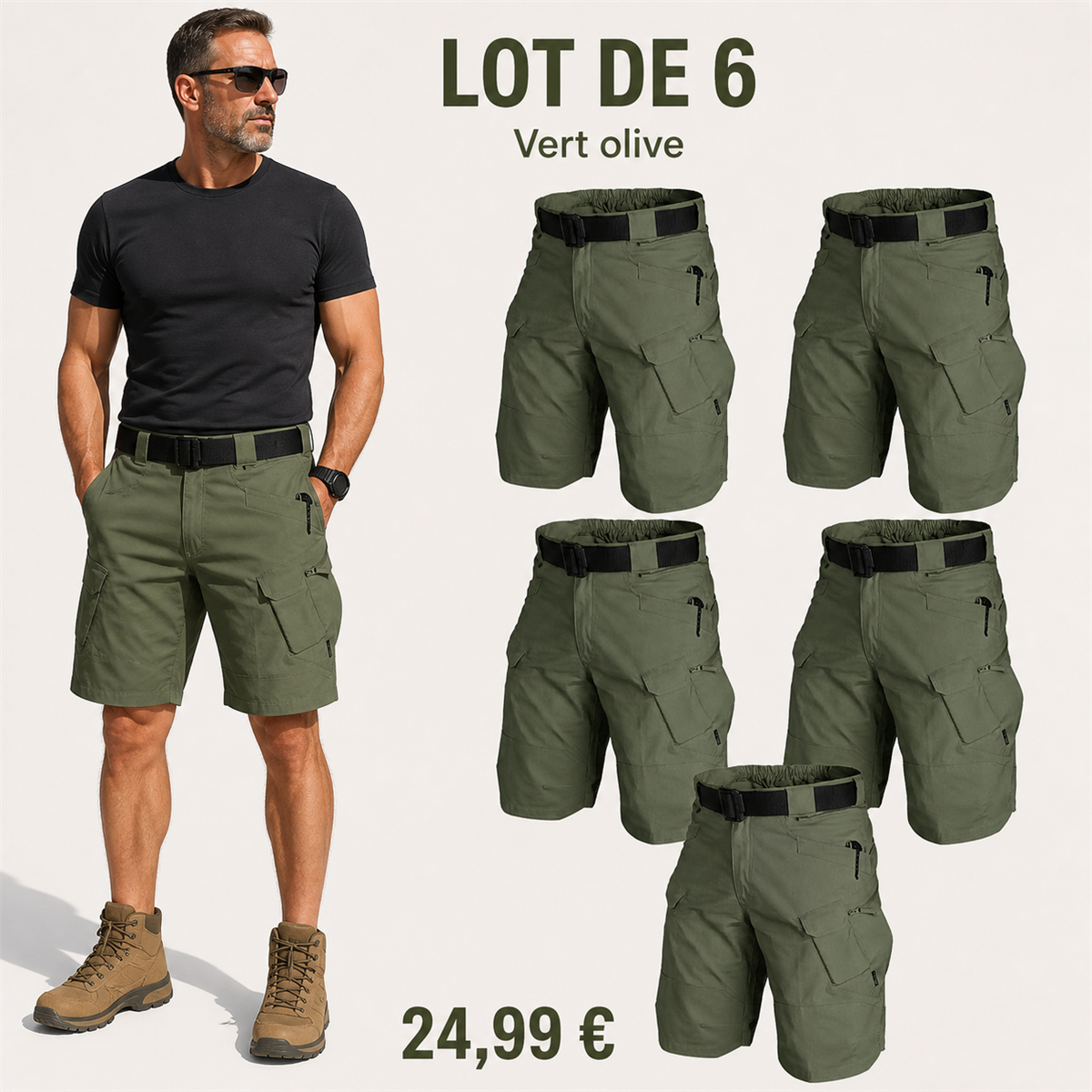 Offre en lot - Short tactique homme avec ceinture