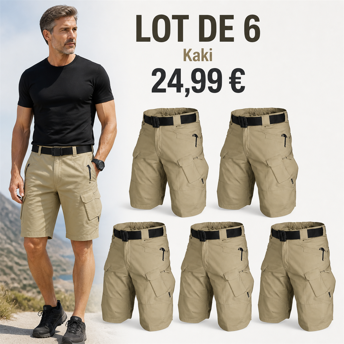 Offre en lot - Short tactique homme avec ceinture