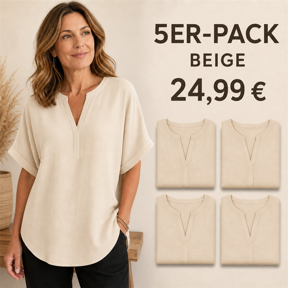 5er-Pack beige Damenoberteile