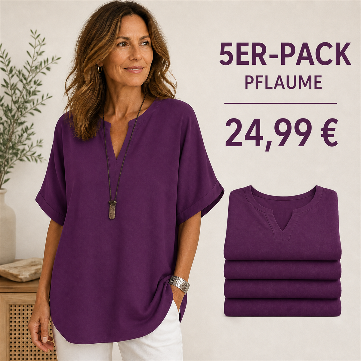 5er-Pack pflaumenfarbene Damenoberteile