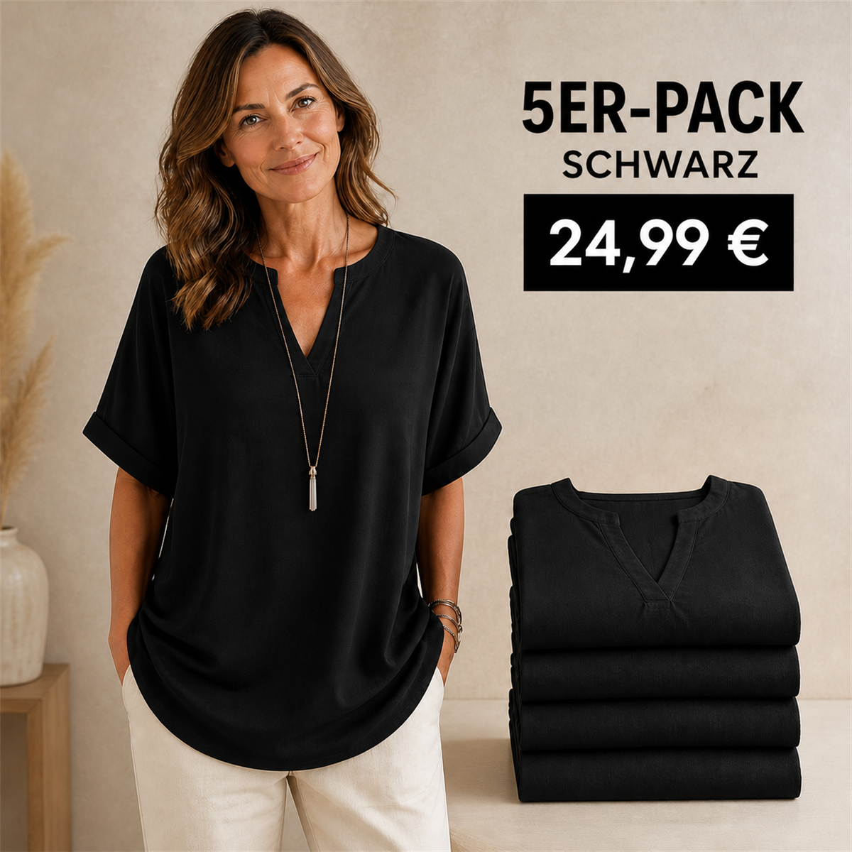 5er-Pack schwarze Damenoberteile