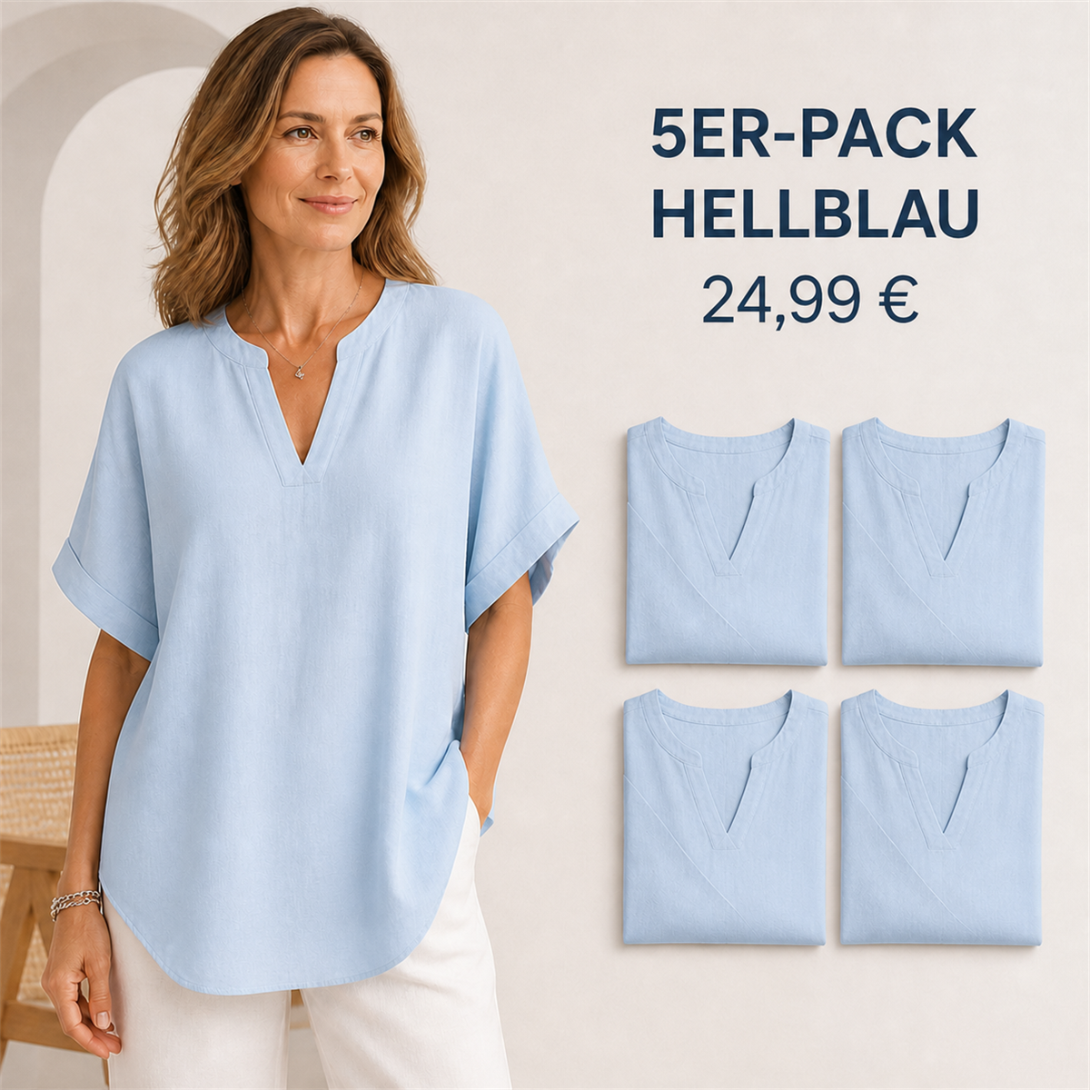 5er-Pack hellblaue Damenoberteile