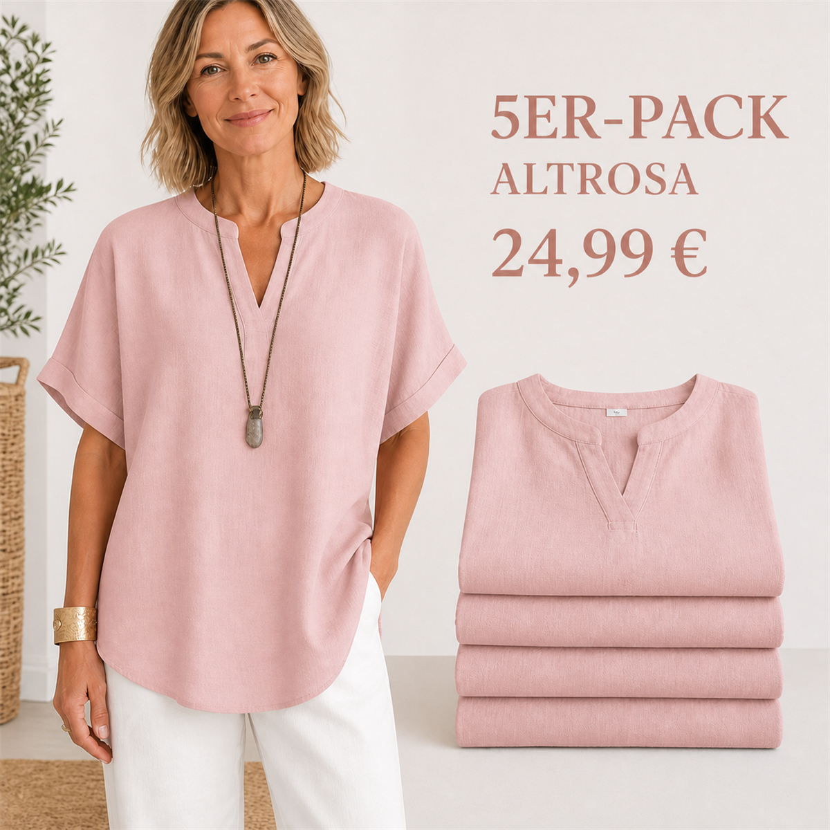 5er-Pack altrosa Damenoberteile