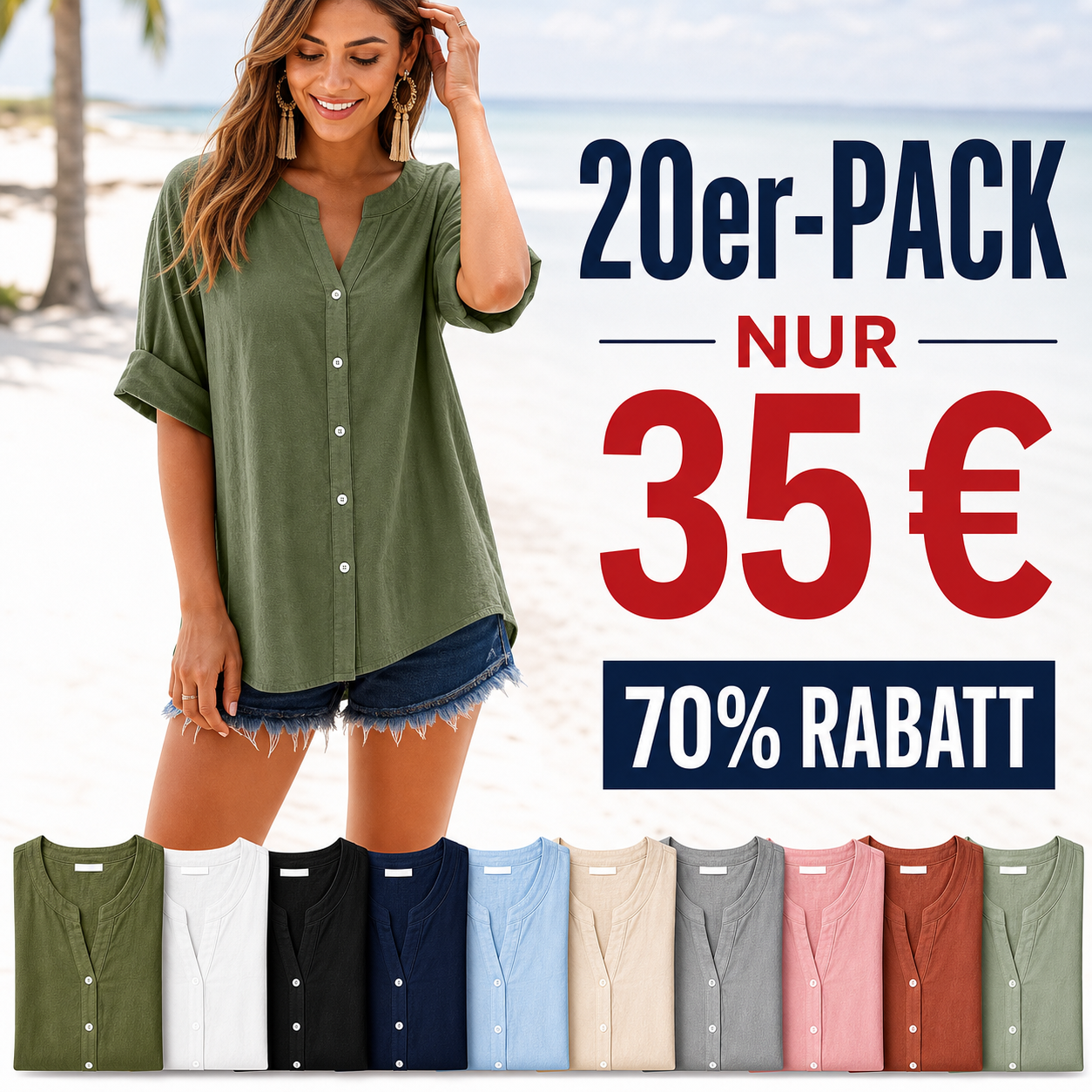 ⏰ Räumungsverkauf ⚡10er-Pack für 28 €⚡ Lockere Damen-Henley-Bluse