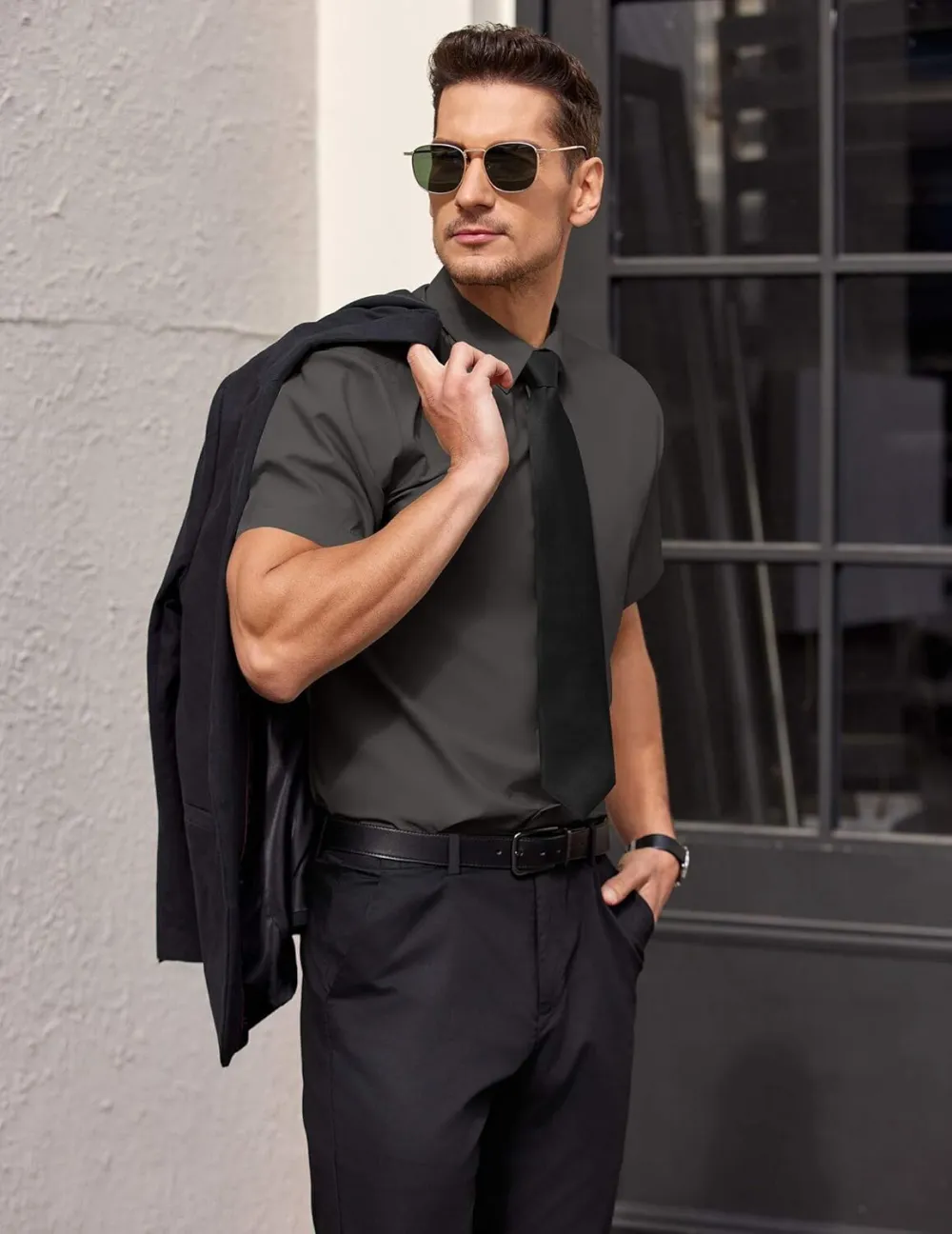 Chemise habillée à manches courtes pour homme – Sans repassage, décontractée, boutonnée, idéale à porter hors du pantalon pour l’été