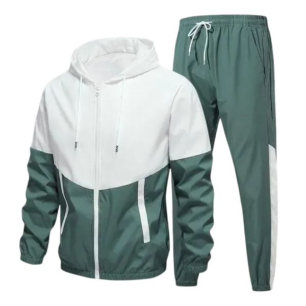 Men's Colorblock Drawstring Zip Up Hoodie & Joggers French Terry Set